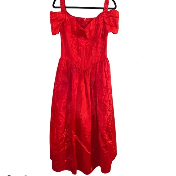 Vintage 80’s Red dress off shoulder (no tag, m/l) - Picture 1 of 7